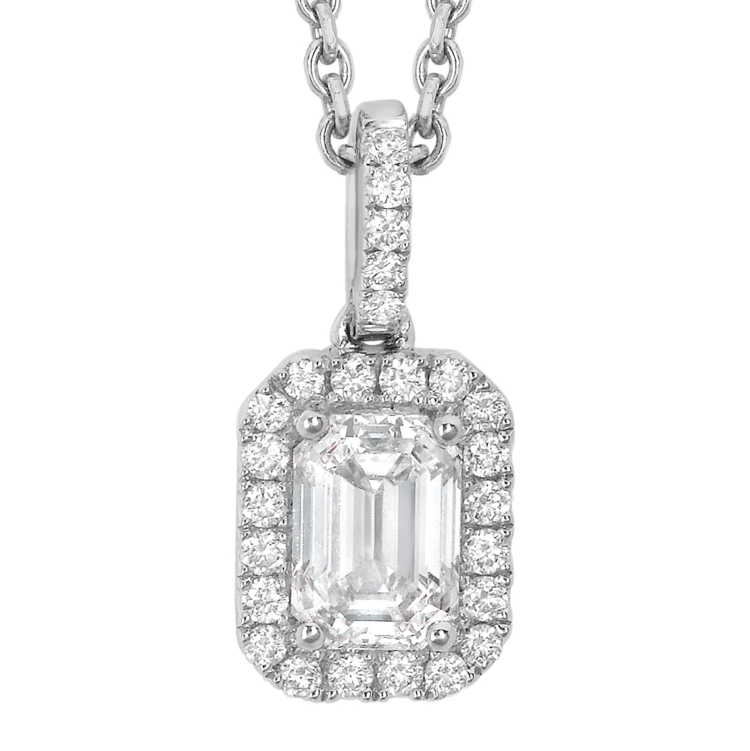 Emerald cut diamond cluster pendant