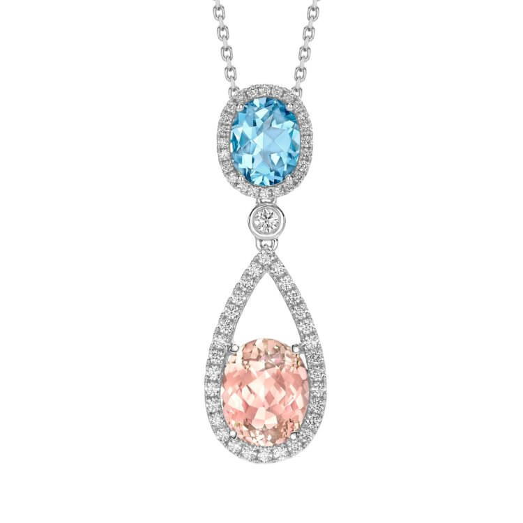 Morganite, aquamarine and diamond pendant