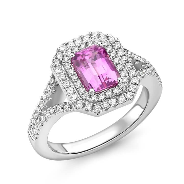 Pink sapphire and diamond cluster ring