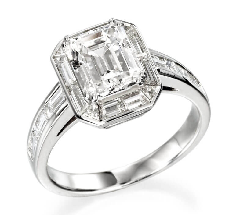 Emerald cut diamond single stone ring