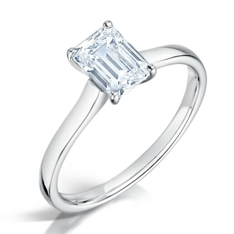 Emerald cut diamond single stone ring